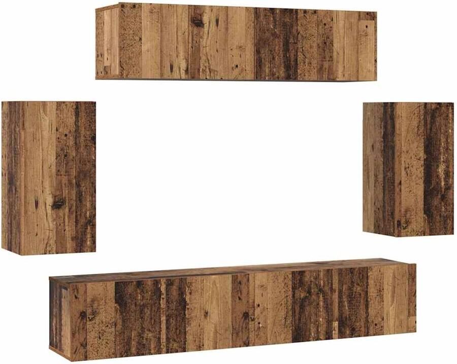 VidaXL Tv-meubelset Wandgemonteerd met opslag met de deur 6 pcs Oud hout Medium