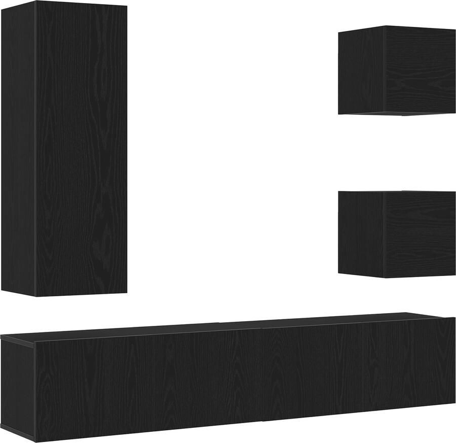 VidaXL 6-delige tv-meubelset in zwart eiken vervaardigd uit engineered wood