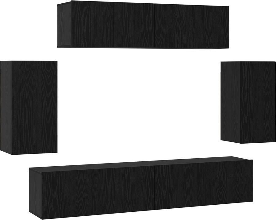 VidaXL Wand TV Kast met opslag met de deur 6 pcs Zwart eikenhout Bewerkt hout
