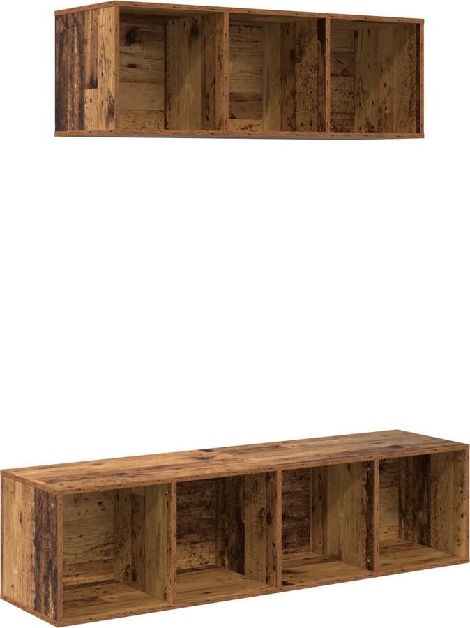 VidaXL TV Kast Set 2 pcs Oud hout 37 x 37 x 142.5 cm Bewerkt hout