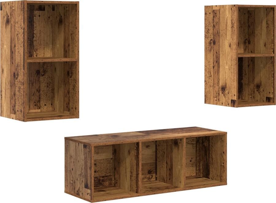 VidaXL TV Kast Set 3 pcs Oud hout 37 x 37 x 107 cm Bewerkt hout