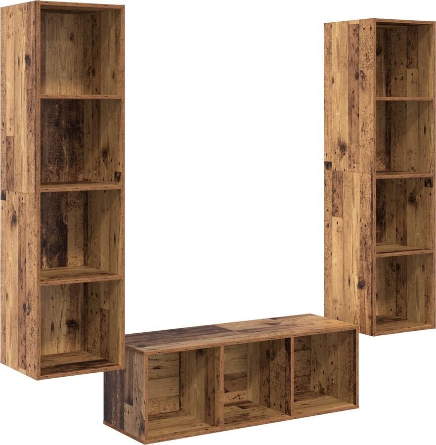 VidaXL TV Kast Set 3 pcs Oud hout 37 x 37 x 142.5 cm Bewerkt hout