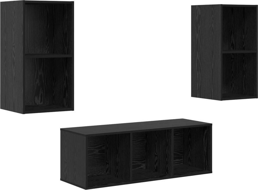 VidaXL TV Kast Set 3 pcs Zwart eiken 37 x 37 x 107 cm Bewerkt hout