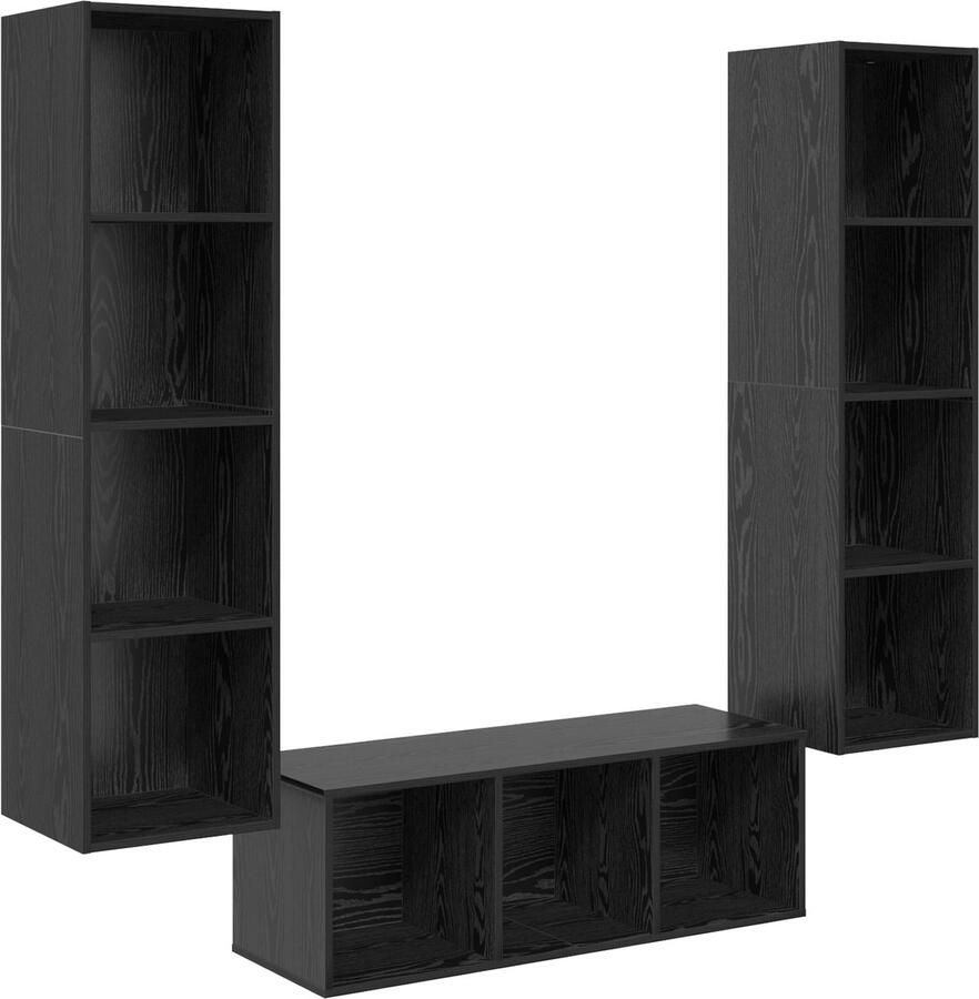 VidaXL TV Kast Set 3 pcs Zwart eiken 37 x 37 x 142.5 cm Bewerkt hout
