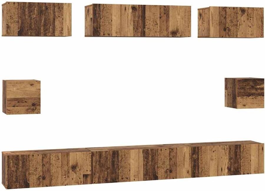 VidaXL Tv-meubelset met plank 8 pcs Oud hout Medium 30.5 x 30 x 30 cm
