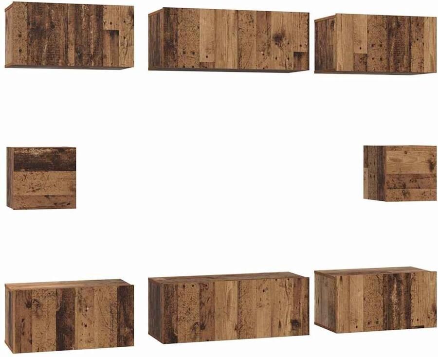 VidaXL Tv-meubelset met plank 8 pcs Oud hout Medium 30.5 x 30 x 30 cm