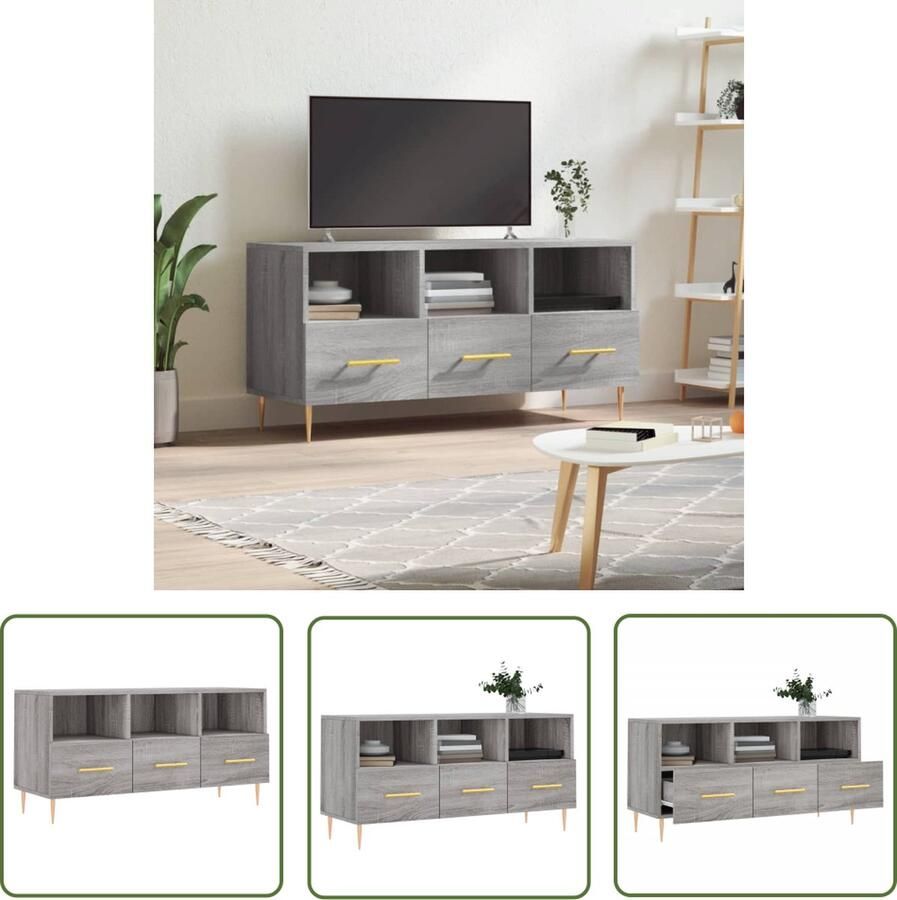 The Living Store Televisiekast Trendy Grijs Sonoma Eiken 102 x 36 x 50 cm Bewerkt hout en ijzer Televisiekast Tv Kast Houten Tv Kast Grijze Tv Kast Salontafel - Foto 2