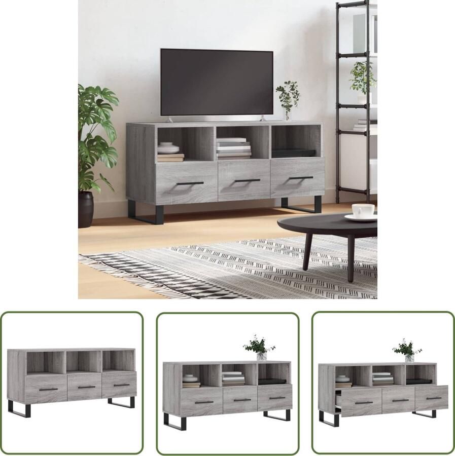 The Living Store Televisiekast Trendy en praktisch TV-meubel 102 x 36 x 50 cm Grijs sonoma eiken Televisiekast Tv Kast Houten Tv Stand Grijze Tv Kast Salontafel - Foto 4