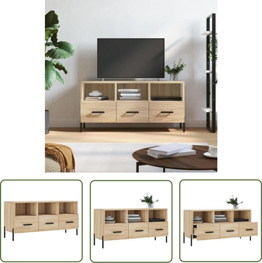 The Living Store Televisiekast Sonoma Eiken 102 x 36 x 50 cm Stijlvol Design Televisiekast Tv Kast Salontafel Houten Tv Stand Bruine Tv Kast - Foto 2