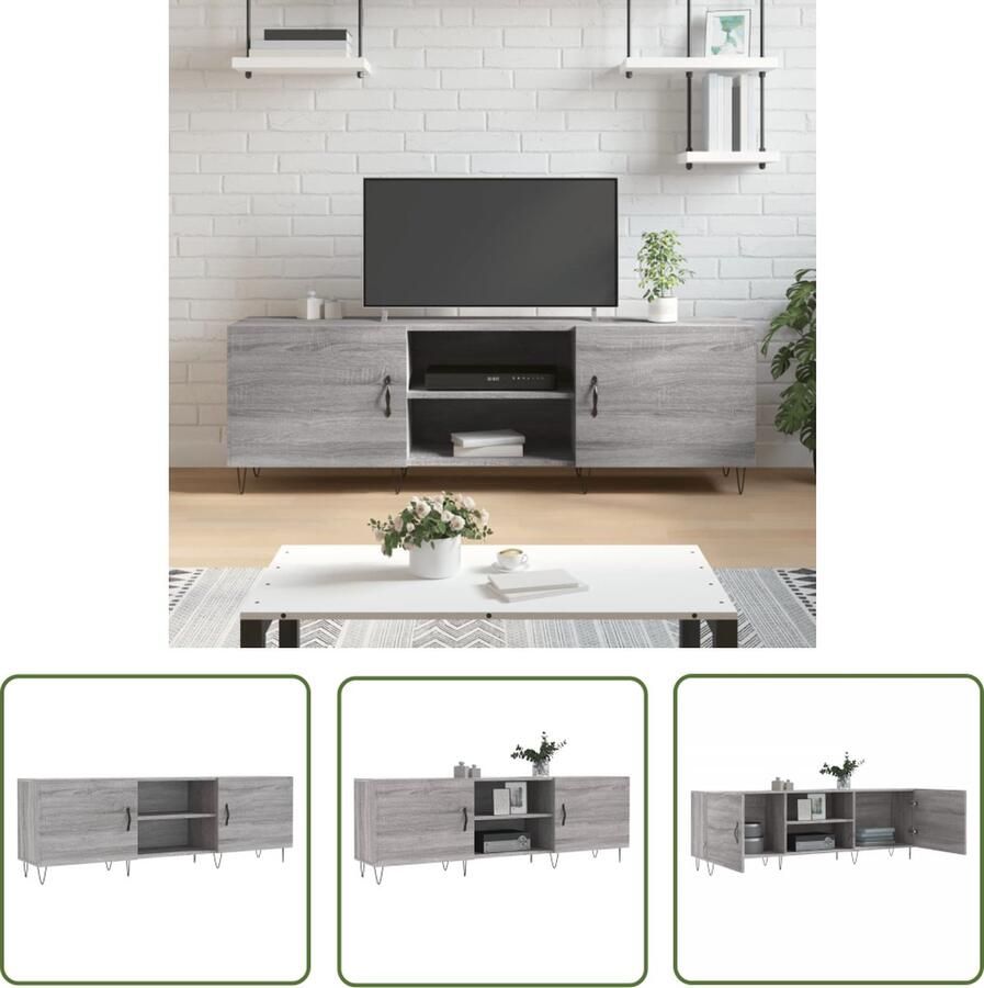The Living Store Tv-meubel 150x30x50 cm bewerkt hout grijs sonoma eikenkleurig Televisiekast Tv Kast Salontafel Houten Tv Stand Grijze Tv Kast - Foto 2