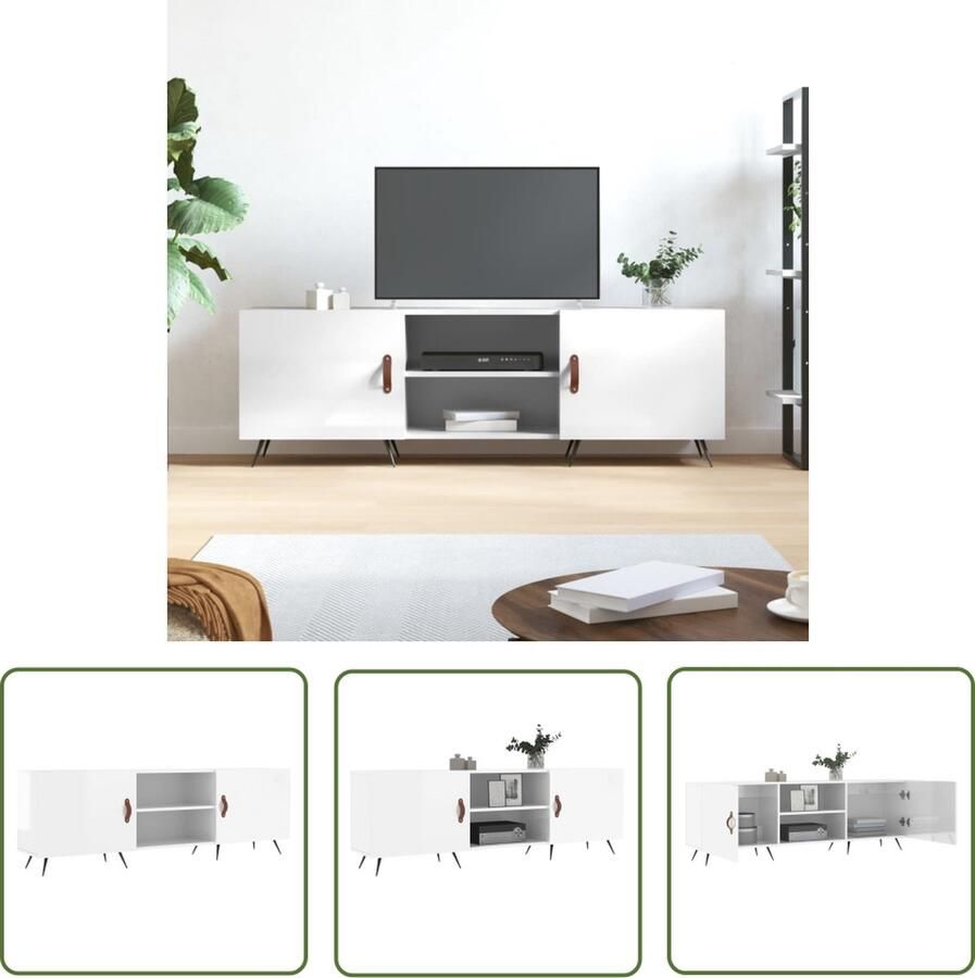 The Living Store Televisiekast Meubel 150 x 30 x 50 cm Hoogglans wit Televisiekast Tv Kast Houten Tv Kast Wit Tv Kast Livingroom Furniture - Foto 2