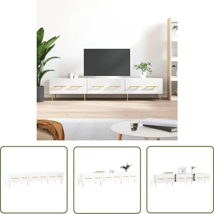 The Living Store Televisiekast Hoogglans wit 150 x 36 x 30 cm Stevig materiaal Televisiekast Tv Kast Mediakast Salontafel Opbergkast - Foto 2