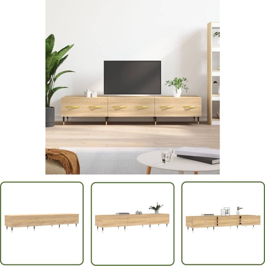 The Living Store Televisiekast Trendy Sonoma Eiken 150 x 36 x 30 cm Stevig Design Televisiekast Tv Kast Salontafel Houten Meubilair Tv Stand - Foto 2