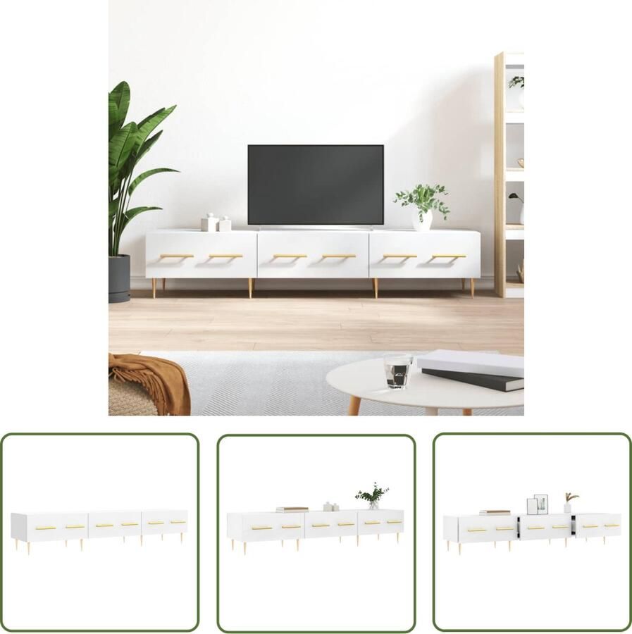 The Living Store Televisiekast Wit 150 x 36 x 30 cm Stevig materiaal en voldoende opbergruimte Televisiekast Tv Kast Mediakast Salontafel Opbergkast - Foto 2