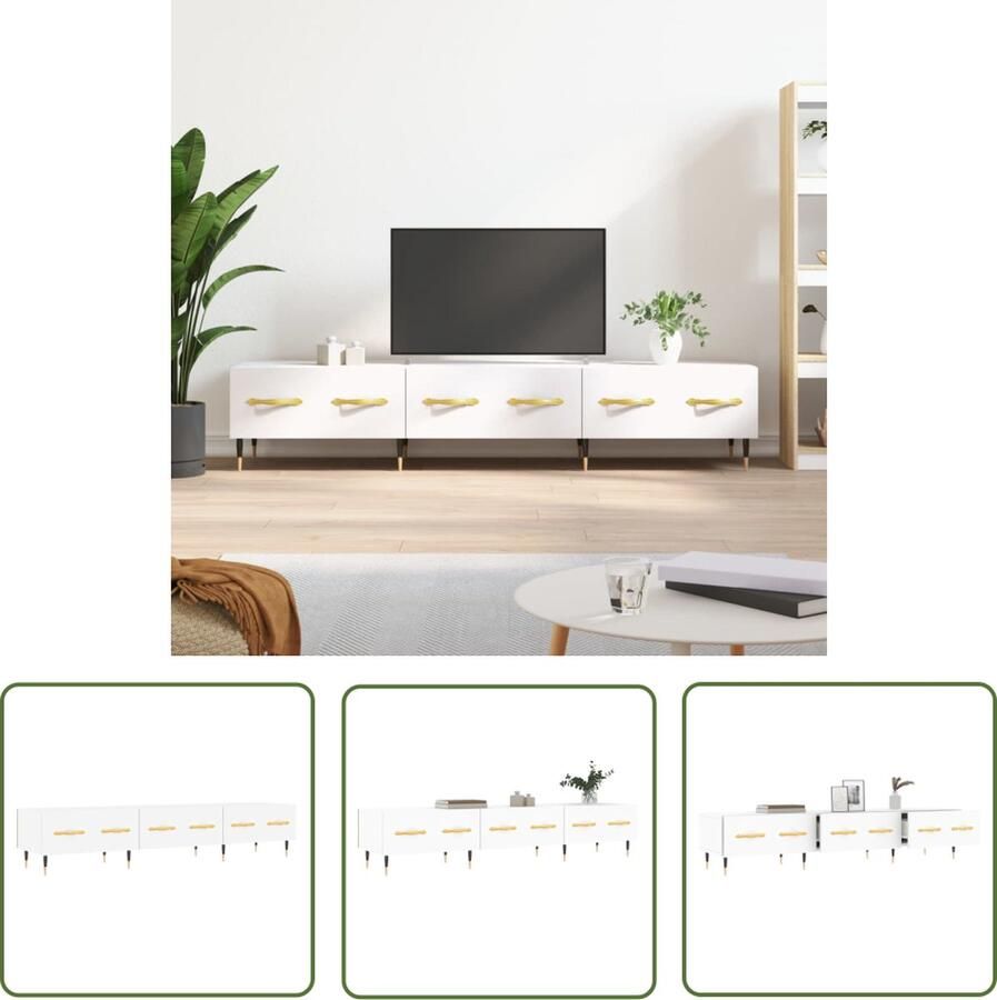 The Living Store TV-meubel wit bewerkt hout en ijzer 150 x 36 x 30 cm (B x D x H) Tv Kast Tv Meubels Media Kast Salontafel Houten Tv Stand - Foto 6