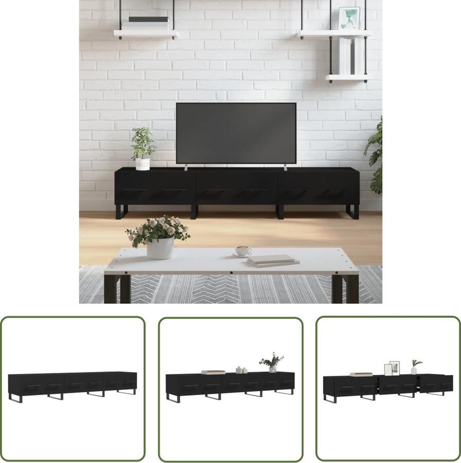 The Living Store Televisiekast TVM001 150 x 36 x 30 cm Zwart Bewerkt hout en ijzer Televisiekast Tv Kast Mediakast Salontafel Houten Meubilair - Foto 2