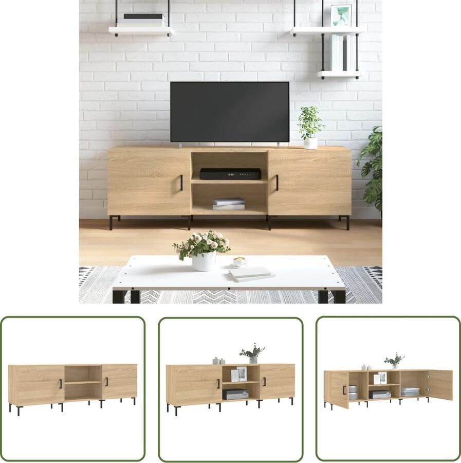 The Living Store Tv-meubel 150x30x50 cm bewerkt hout sonoma eikenkleurig Televisiesecretaris Tv Kast Salontafel Houten Meubel Bruine Kast - Foto 2