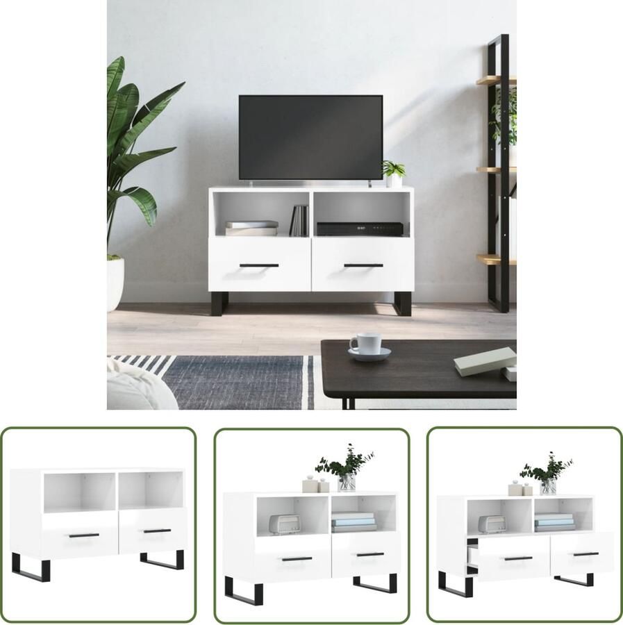 The Living Store Televisiekast Trendy Stijlvolle TV-meubel 80 x 36 x 50 cm Hoogglans wit Televisiesecretaris Tv Kast Mediabox Salontafel Woonkamerinrichting - Foto 2
