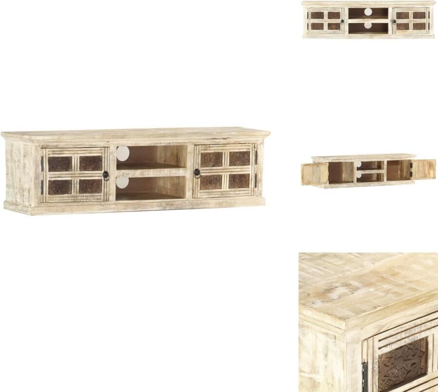 VidaXL Tv-kast Tv-kasten Houten Tv-kast Houten Tv-kasten Tv-meubel 130x30x36 cm massief mangohout wit