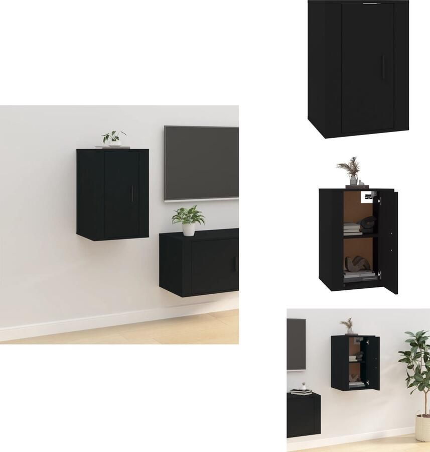 VidaXL Tv-kast Tv-kasten Televisiekast Bijzetkast Tv-wandmeubel 40x34 5x60 cm zwart - Foto 2