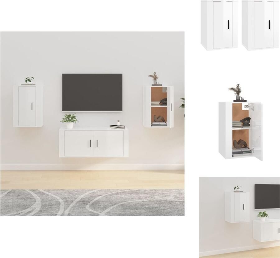 VidaXL Tv-kast Tv-kasten Televisiekast Bijzetkast Tv-wandmeubels 2 st 40x34 5x60 cm hoogglans wit - Foto 2