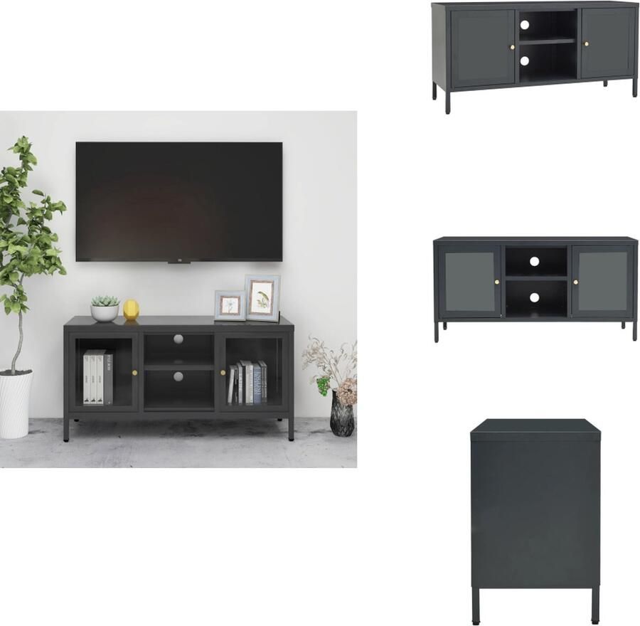 VidaXL Tv-kast Tv-kasten Televisiekast Televisiekasten Tv-meubel 105x35x52 cm staal en glas antracietkleurig
