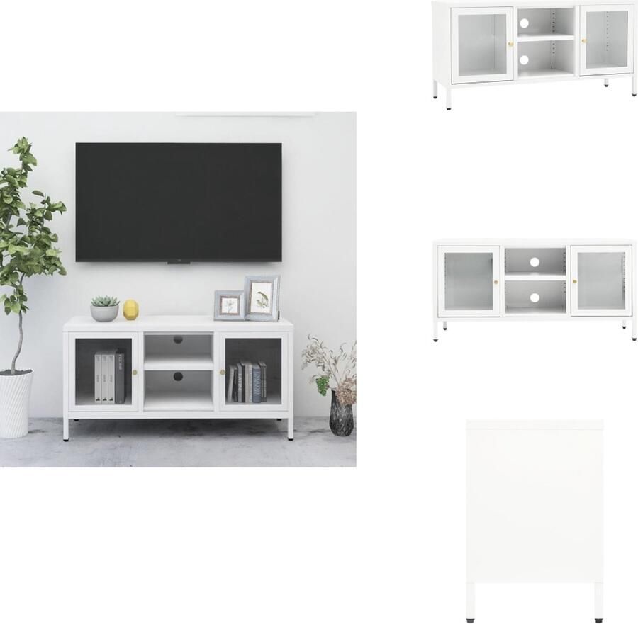 VidaXL Tv-kast Tv-kasten Televisiekast Televisiekasten Tv-meubel 105x35x52 cm staal en glas wit