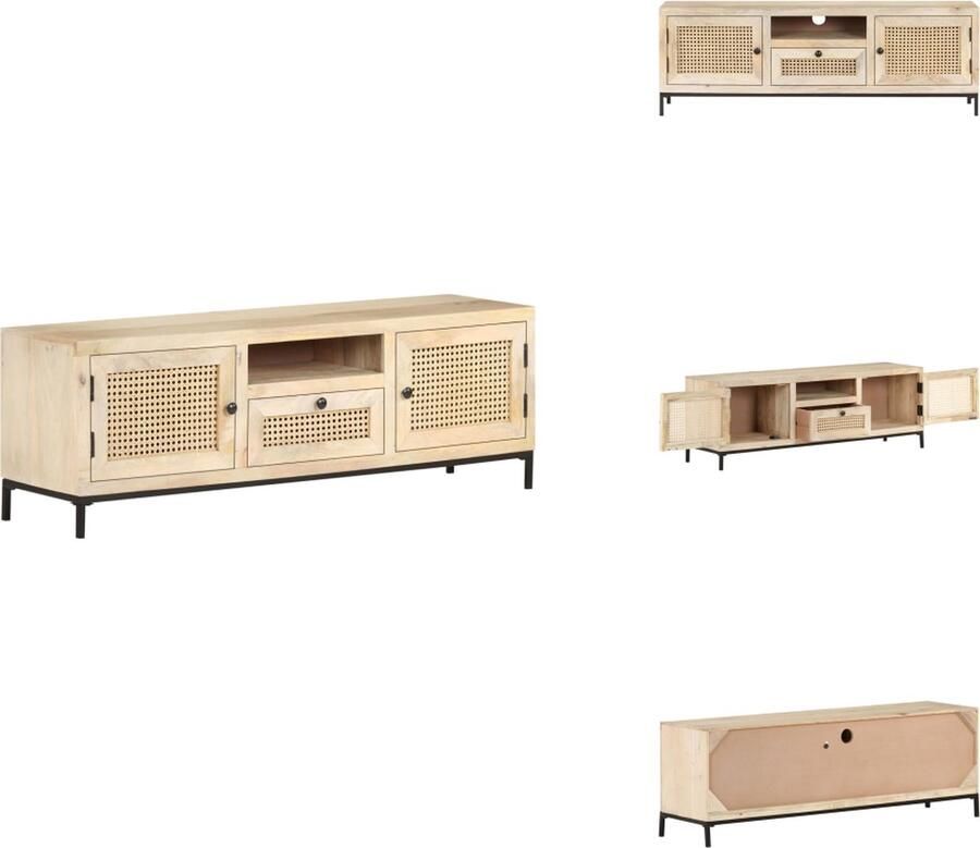 VidaXL Tv-kast Tv-kasten Televisiekast Televisiekasten Tv-meubel 120x30x40 cm massief mangohout en natuurlijk riet
