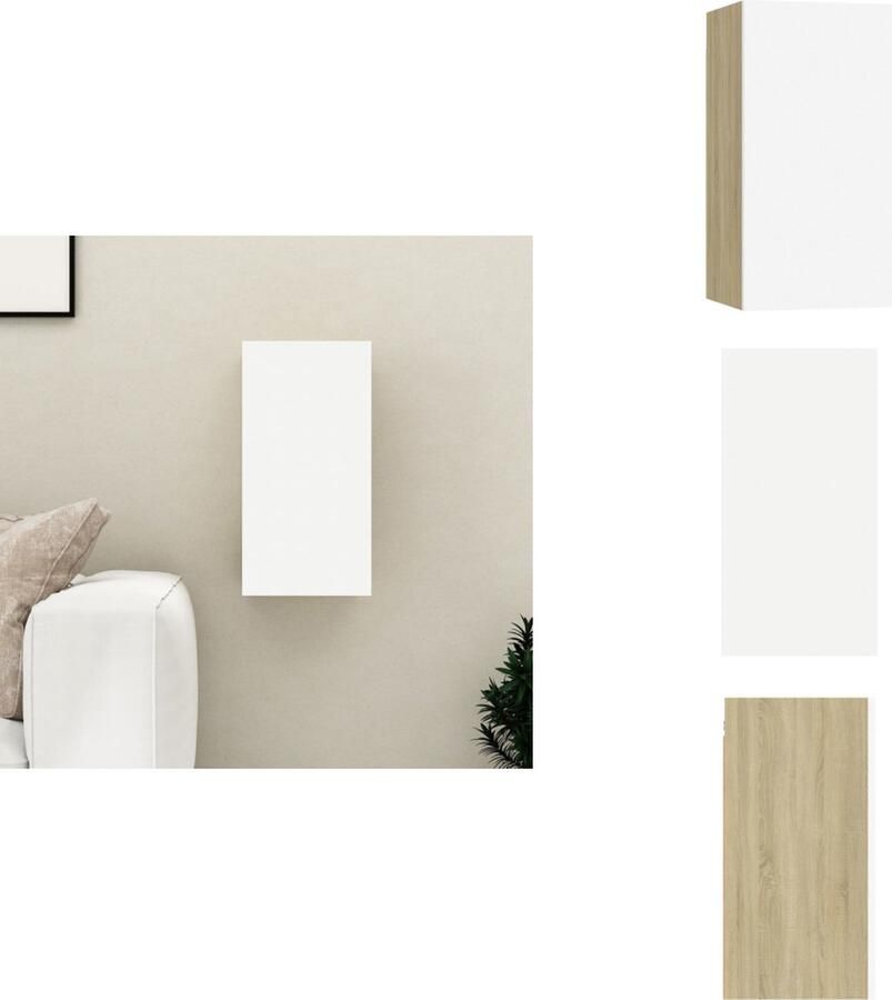 VidaXL Tv-kast Tv-kasten Televisiekast Televisiekasten Tv-meubel 30 5x30x60 cm bewerkt hout wit en sonoma eikenkleurig - Foto 2