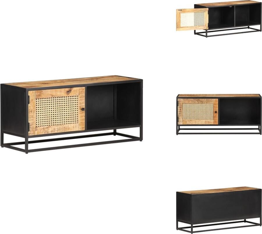 VidaXL Tv-kast Tv-kasten Televisiekast Televisiekasten Tv-meubel 90x30x40 cm ruw mangohout en natuurlijk riet
