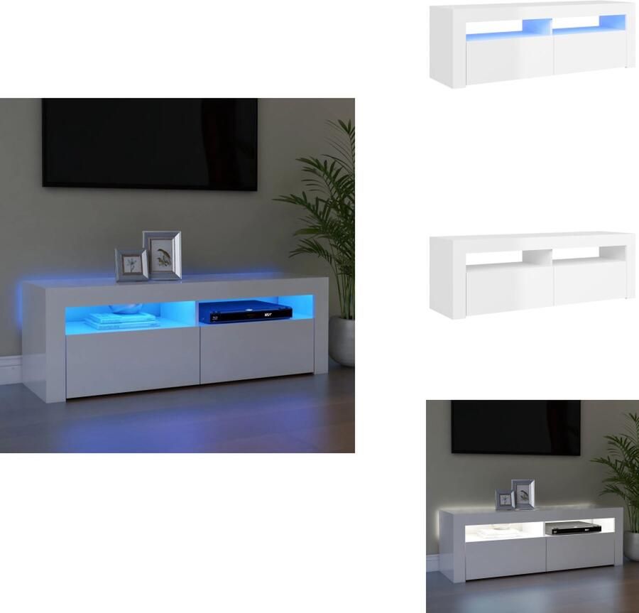 VidaXL Tv-kast Tv-kasten Televisiekast Televisiekasten Tv-meubel met LED-verlichting 120x35x40 cm hoogglans wit