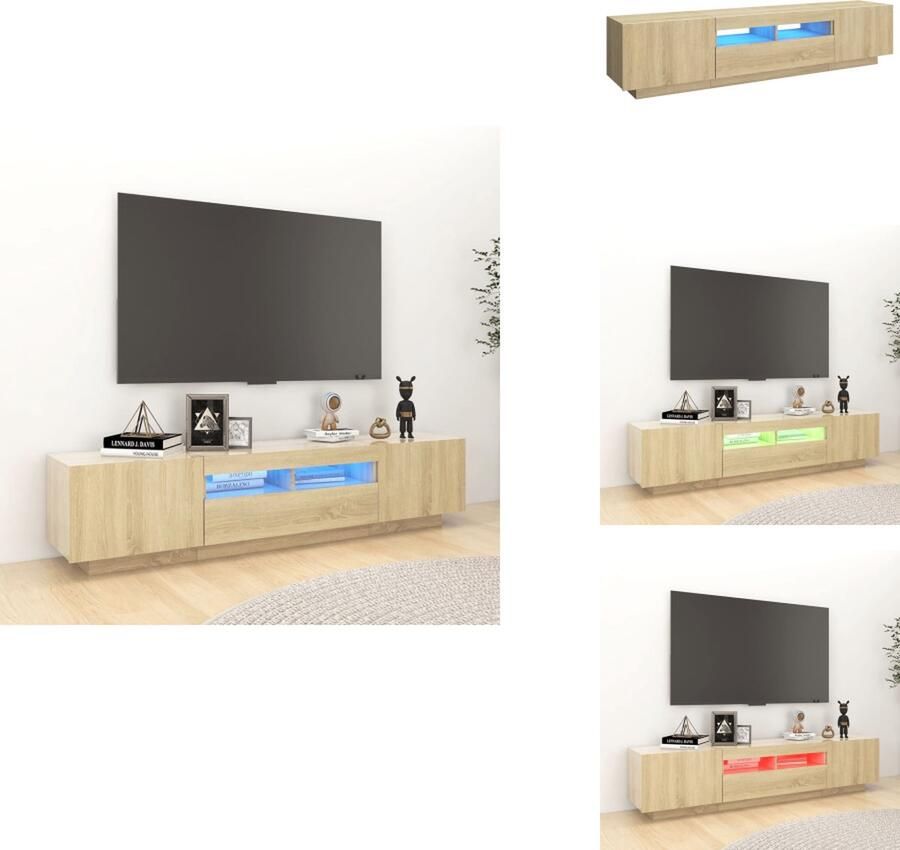 VidaXL Tv-meubel met LED 180x35x40 cm eiken Tv-meubel Houten Tv-meubel Led Tv-meubel Sonoma Eiken Meubilair Salontafel
