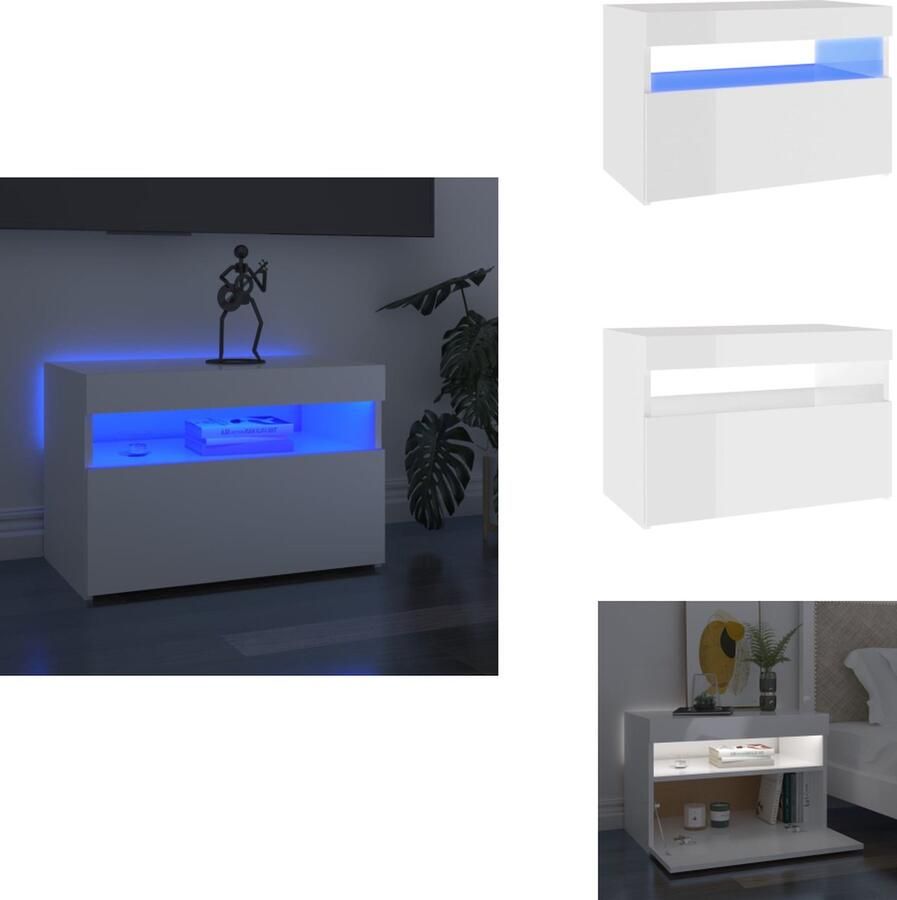 VidaXL Tv-kast Tv-kasten Televisiekast Televisiekasten Tv-meubel met LED-verlichting 60x35x40 cm hoogglans wit