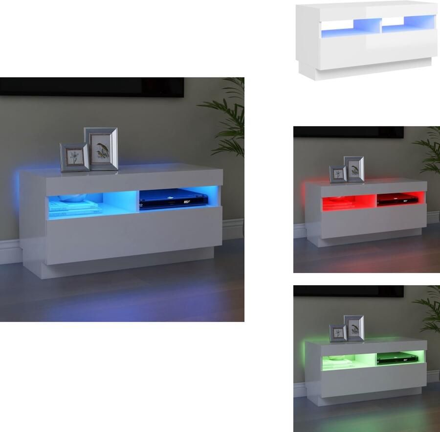 VidaXL Tv-kast Tv-kasten Televisiekast Televisiekasten Tv-meubel met LED-verlichting 80x35x40 cm hoogglans wit