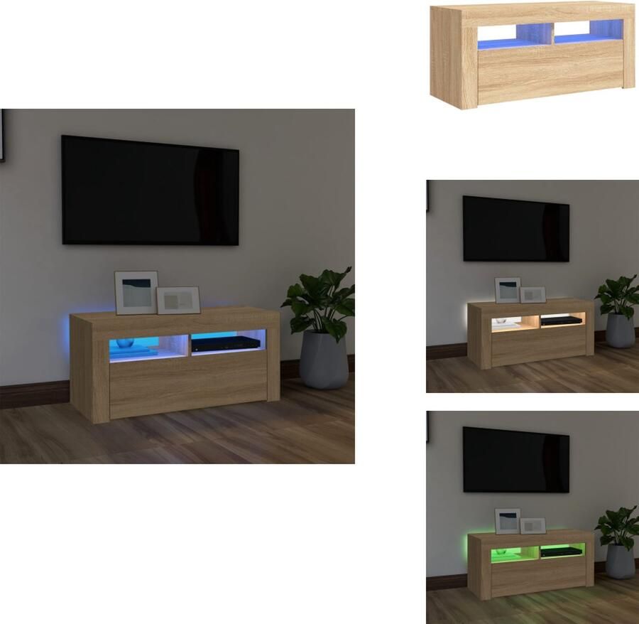 VidaXL Tv-kast Tv-kasten Televisiekast Televisiekasten Tv-meubel met LED-verlichting 90x35x40 cm sonoma eikenkleurig - Foto 3
