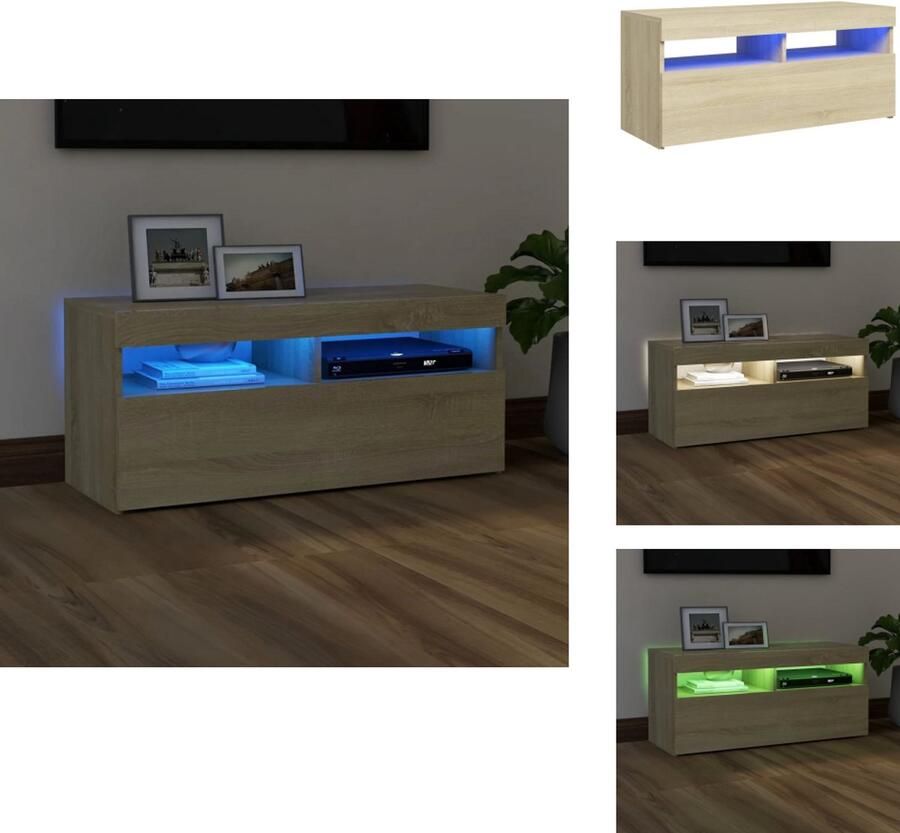 VidaXL Tv-kast Tv-kasten Televisiekast Televisiekasten Tv-meubel met LED-verlichting 90x35x40 cm sonoma eikenkleurig - Foto 4