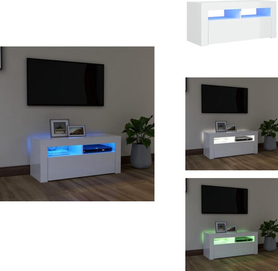 VidaXL Tv-kast Tv-kasten Televisiekast Televisiekasten Tv-meubel met LED-verlichting 90x35x40 cm hoogglans wit