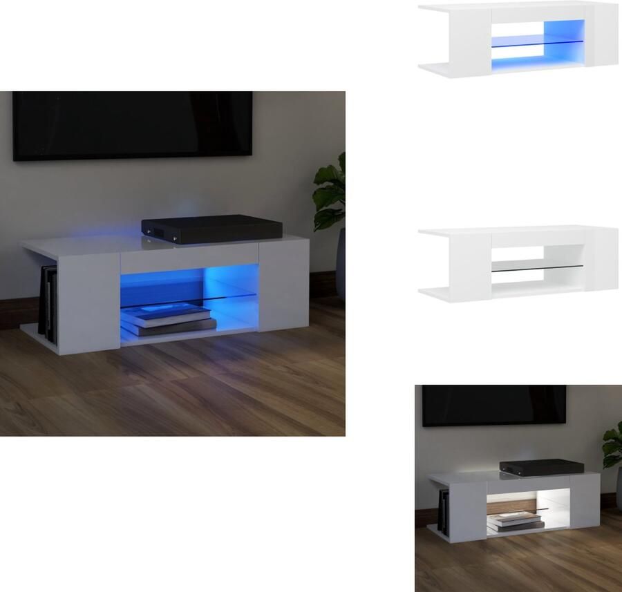 VidaXL Tv-kast Tv-kasten Televisiekast Televisiekasten Tv-meubel met LED-verlichting 90x39x30 cm hoogglans wit