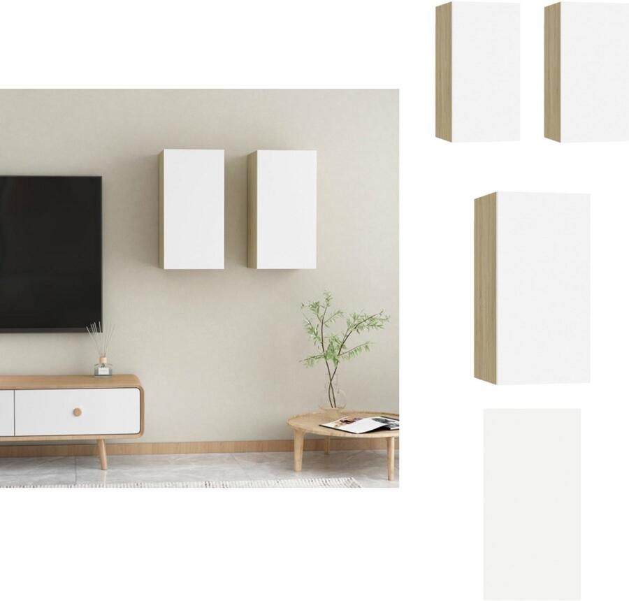 VidaXL Tv-kast Tv-kasten Televisiekast Televisiekasten Tv-meubelen 2 st 30 5x30x60 cm bewerkt hout wit en sonoma eiken