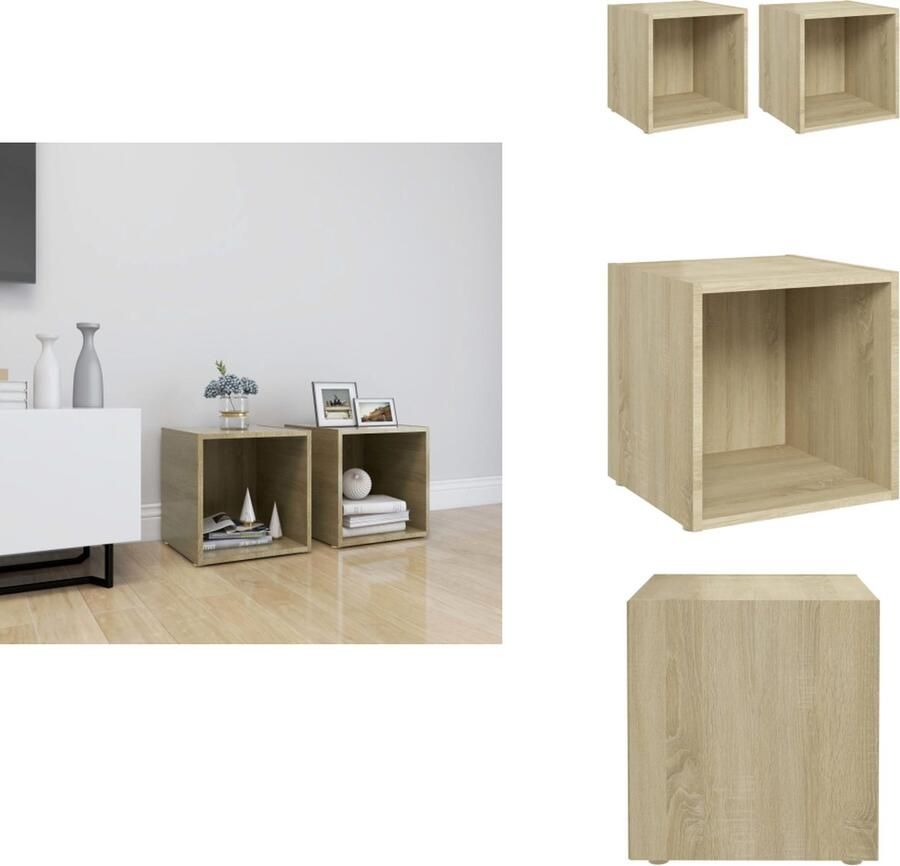 VidaXL Tv-kast Tv-kasten Televisiekast Televisiekasten Tv-meubelen 2 st 37x35x37 cm bewerkt hout sonoma eikenkleurig