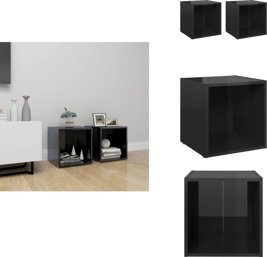 VidaXL Tv-kast Tv-kasten Televisiekast Televisiekasten Tv-meubelen 2 st 37x35x37 cm bewerkt hout hoogglans zwart
