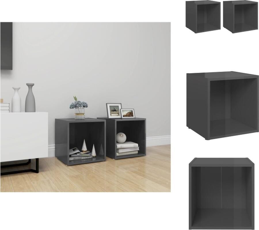 VidaXL Tv-kast Tv-kasten Televisiekast Televisiekasten Tv-meubelen 2 st 37x35x37 cm bewerkt hout hoogglans grijs