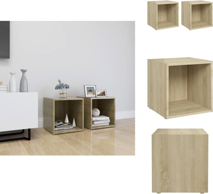VidaXL Tv-kast Tv-kasten Televisiekast Televisiekasten Tv-meubelen 2 st 37x35x37 cm bewerkt hout sonoma eikenkleurig - Foto 2