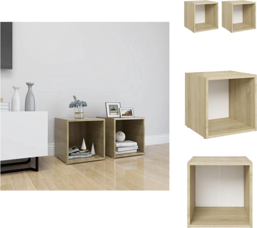 VidaXL Tv-kast Tv-kasten Televisiekast Televisiekasten Tv-meubelen 2 st 37x35x37 cm bewerkt hout wit sonoma eikenkleur