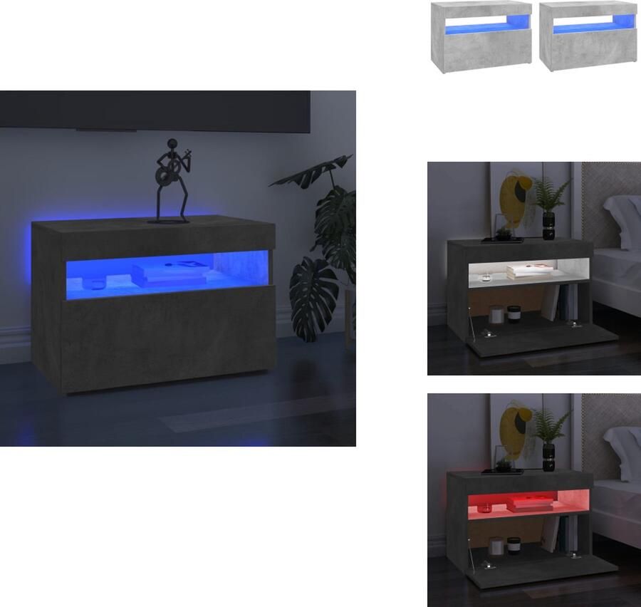 VidaXL Tv-kast Tv-kasten Televisiekast Televisiekasten Tv-meubelen 2 st met LED-verlichting 60x35x40 cm betongrijs