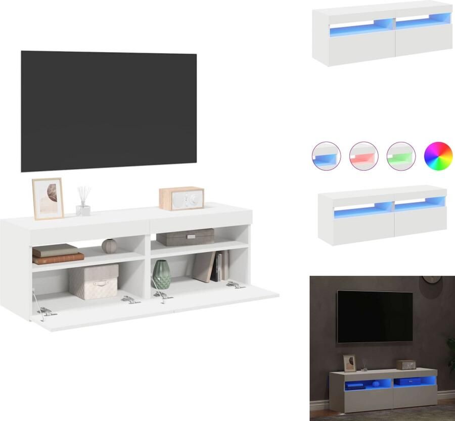 VidaXL Tv-kast Tv-kasten Televisiekast Televisiekasten Tv-meubelen 2 st met LED-verlichting 60x35x40 cm wit - Foto 2