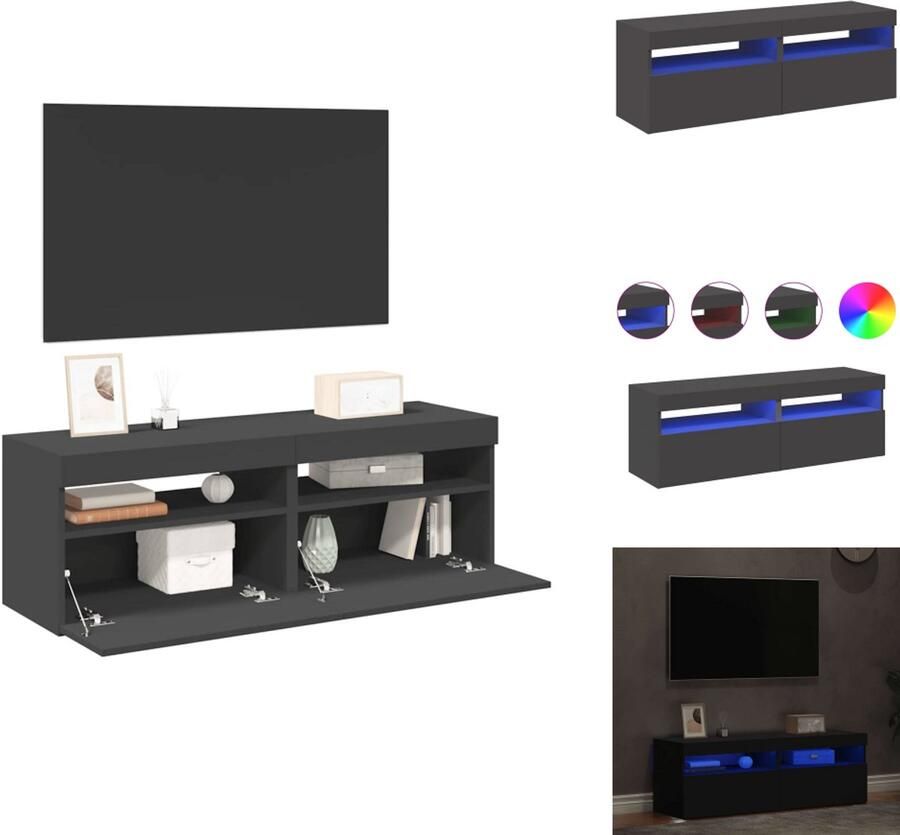 VidaXL Tv-kast Tv-kasten Televisiekast Televisiekasten Tv-meubelen 2 st met LED-verlichting 60x35x40 cm grijs