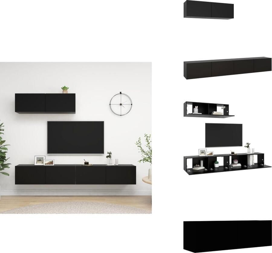 VidaXL Tv-kast Tv-kasten Televisiekast Televisiekasten Tv-meubelen 3 st bewerkt hout zwart - Foto 2