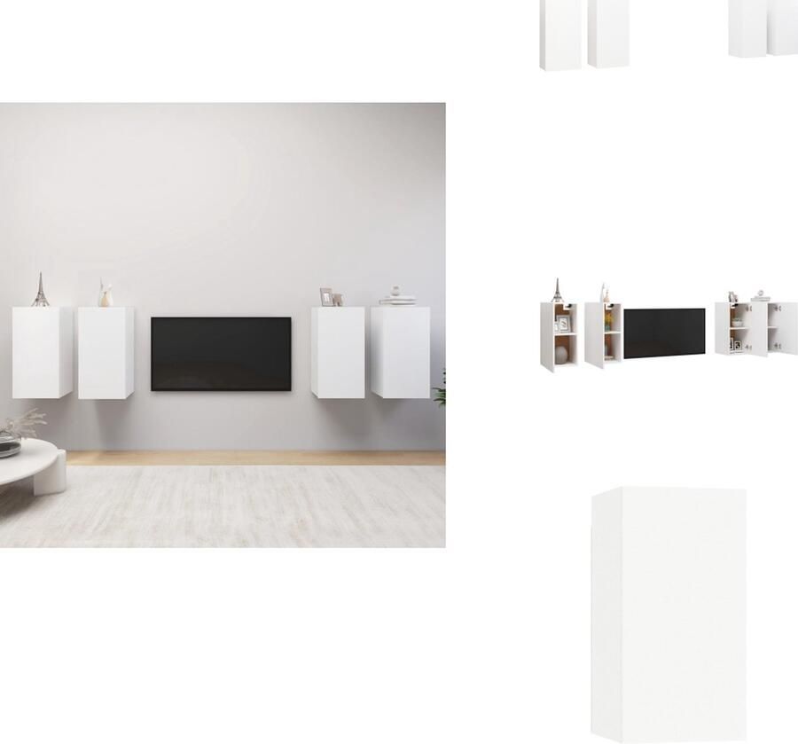 VidaXL Tv-kast Tv-kasten Televisiekast Televisiekasten Tv-meubelen 4 st 30 5x30x60 cm bewerkt hout wit