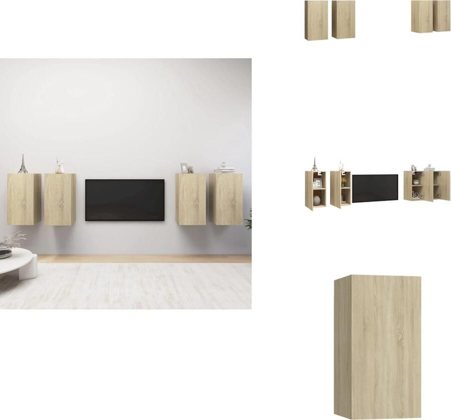VidaXL Tv-kast Tv-kasten Televisiekast Televisiekasten Tv-meubelen 4 st 30 5x30x60 cm bewerkt hout sonoma eikenkleurig